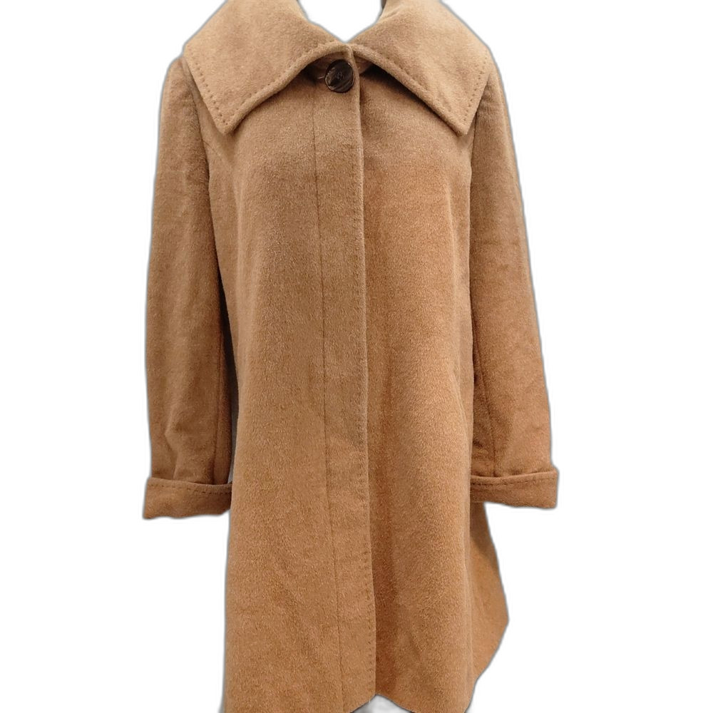 Ellen Tracy Wool Angora Blend Large Button Long Brown Sugar Coat Est Sz 12